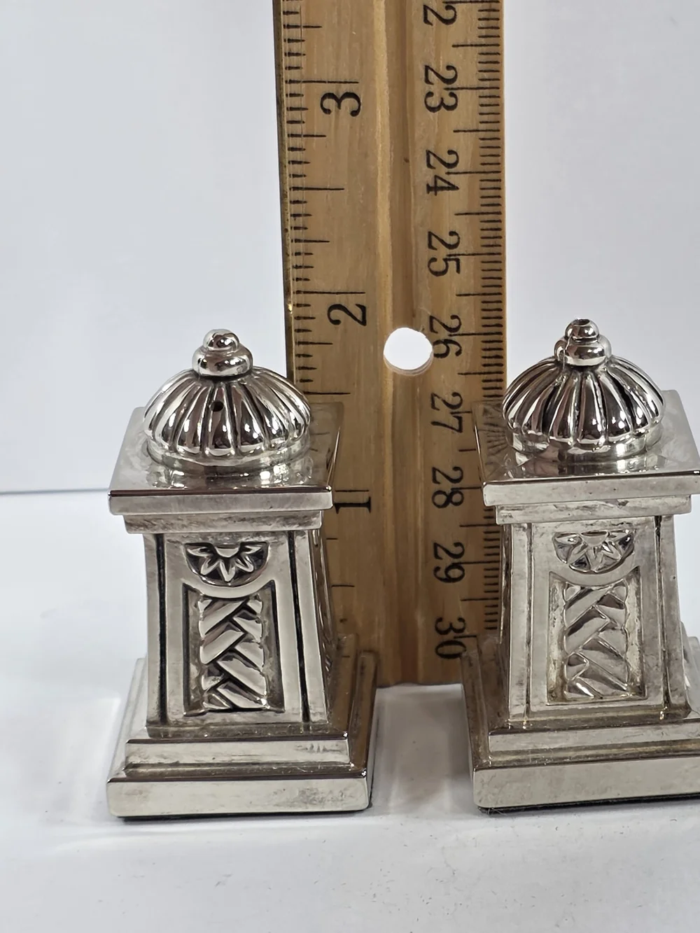 Vintage Silver Plated Art Deco Pillar Salt And Pepper Shakers Serving Set